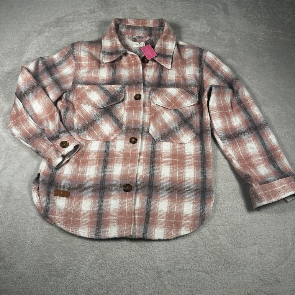 Simply Southern Sz S Plaid Shacket Pink Button Up Jacket Soft Cozy NWT